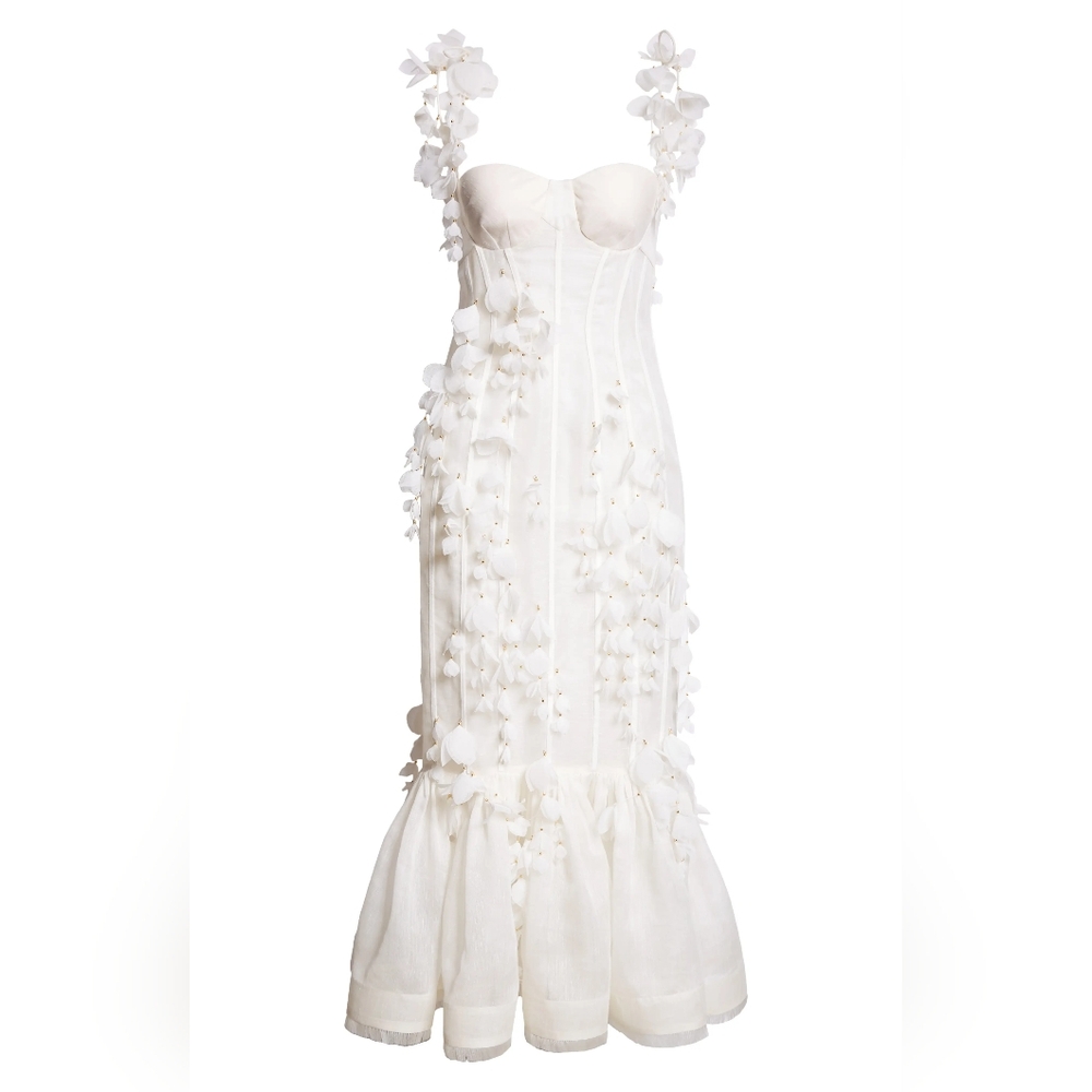 Zimmermann Botanica Petal Corset Linen Silk Dress Gown  Size 3 Z/ 8-10 US